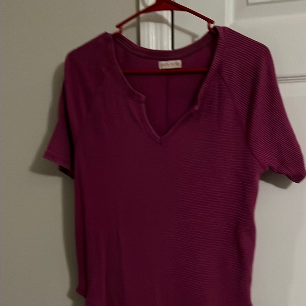 Ann Taylor Purple V-Neck Short Sleeve Fitted Tee